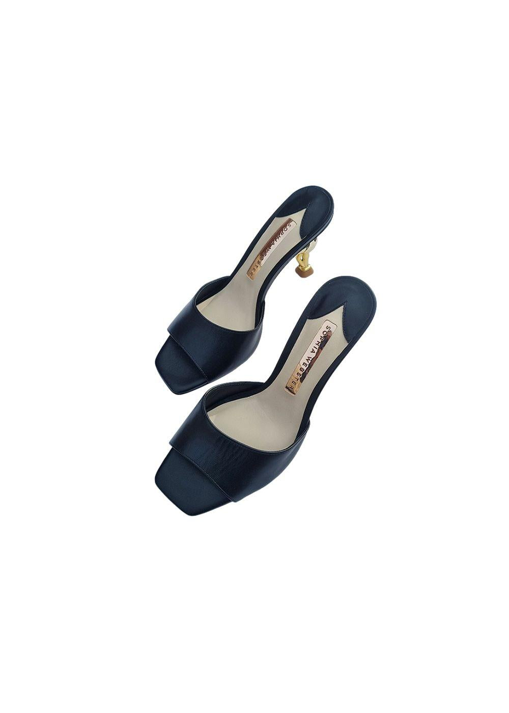Black leather gold-tone flamingo Flo heeled mules