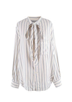 Balenciaga White and Blue Striped Silk Logo Shirt