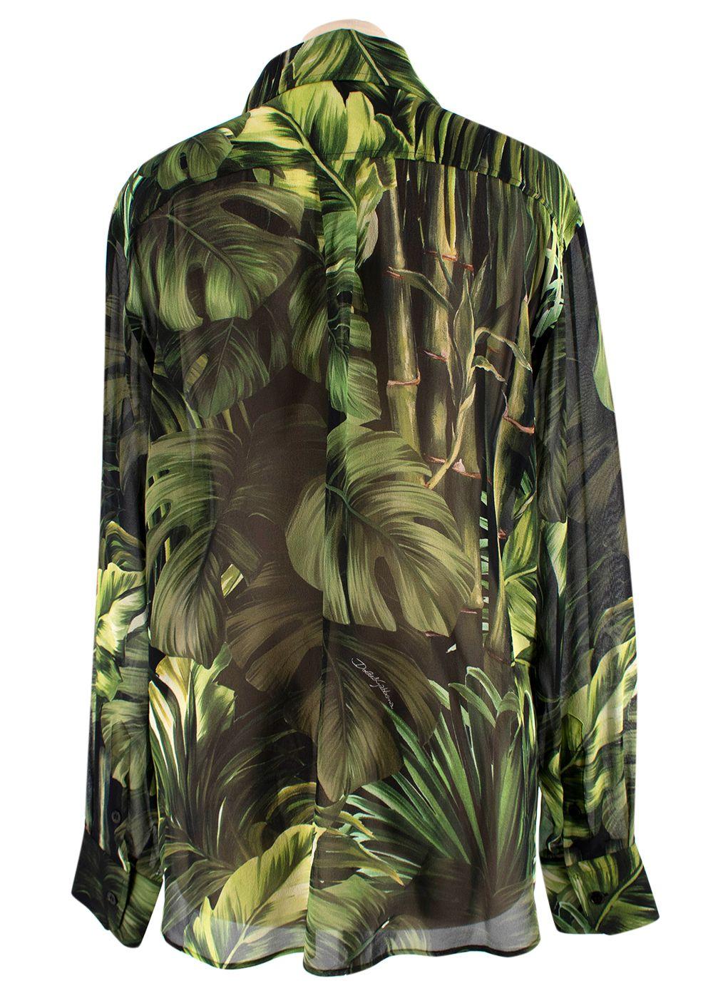 Dolce & Gabbana Green Banana-leaf print Silk Blouse
