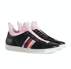 Gucci pink web lace black leather trainers