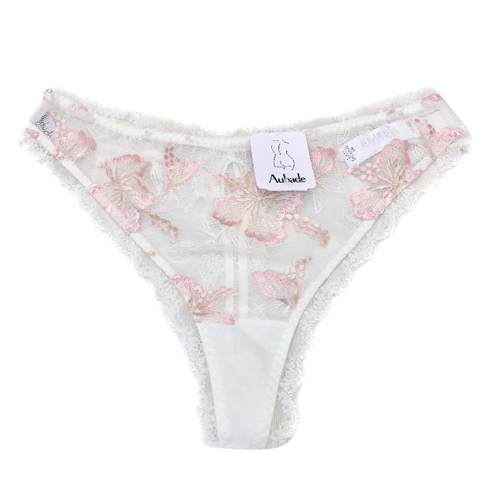 Aubade Paradise Cream & Pink Embroidered Tanga