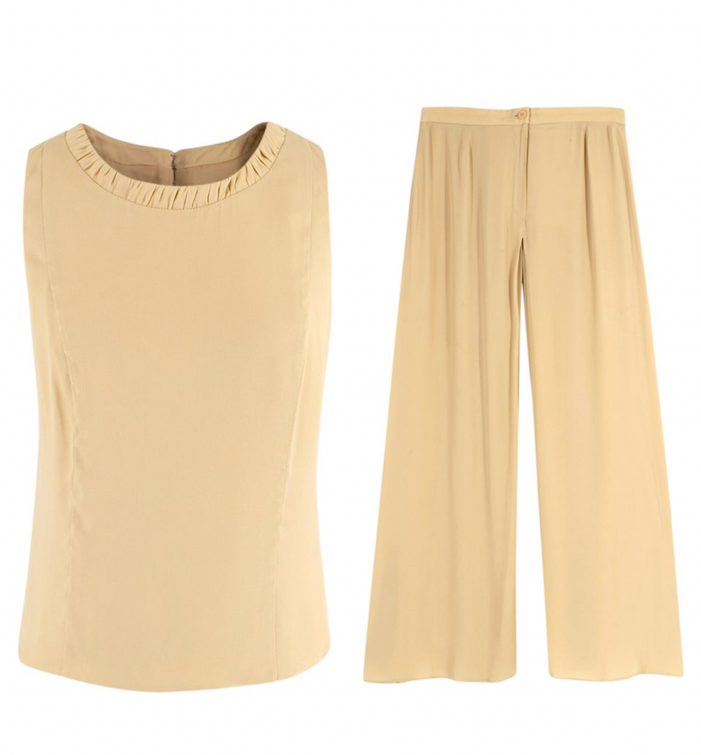 Armani Collezioni Beige Tank Top and Wide Leg Trouser Set
