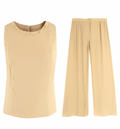 Armani Collezioni Beige Tank Top and Wide Leg Trouser Set