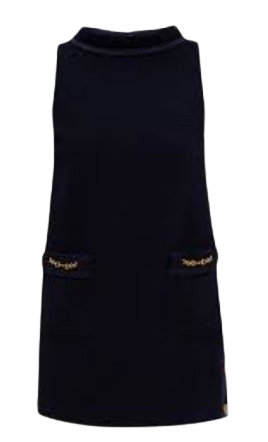 Gucci Navy Wool Blend Shift Dress with Gold Detail