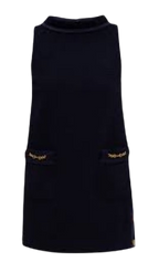 Gucci Navy Wool Blend Shift Dress with Gold Detail