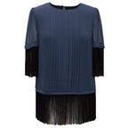 Alice by Temperley Navy Fringed Blouse
