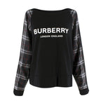 Burberry Black Check Sleeves Crewneck Sweatshirt