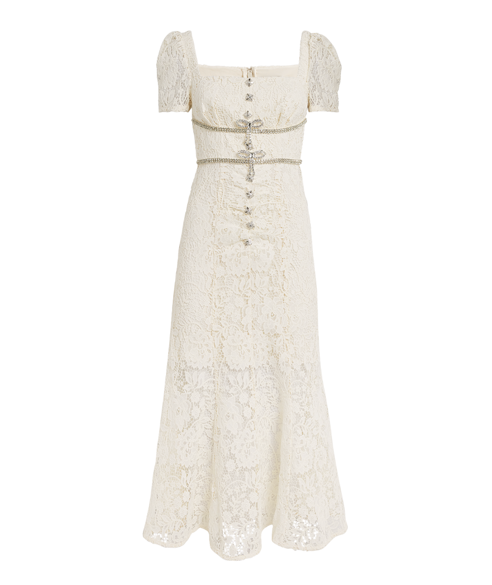 Self Portrait  Diamanté Trim Lace Midi Dress