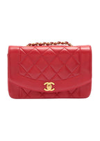Red Lambskin Quilted Diana Flap Bag