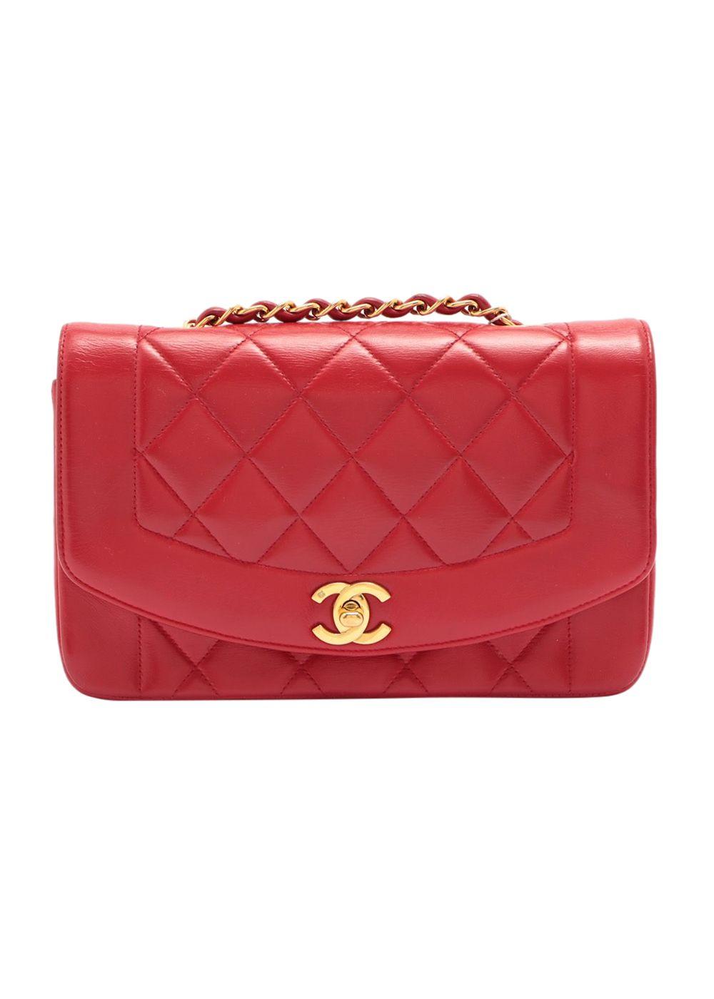 Red Lambskin Quilted Diana Flap Bag