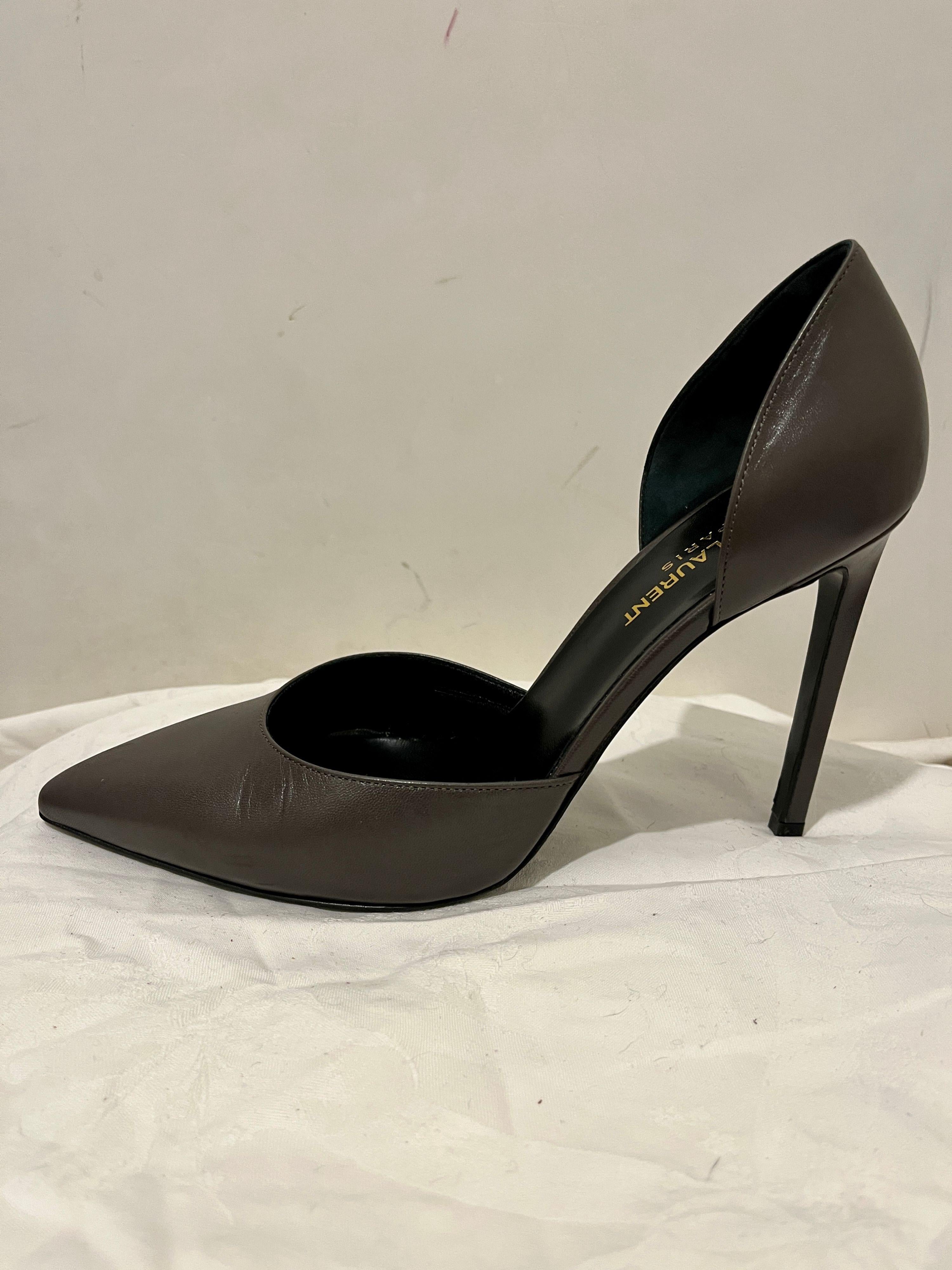 Grey Leather D'Orsay 105 Pumps