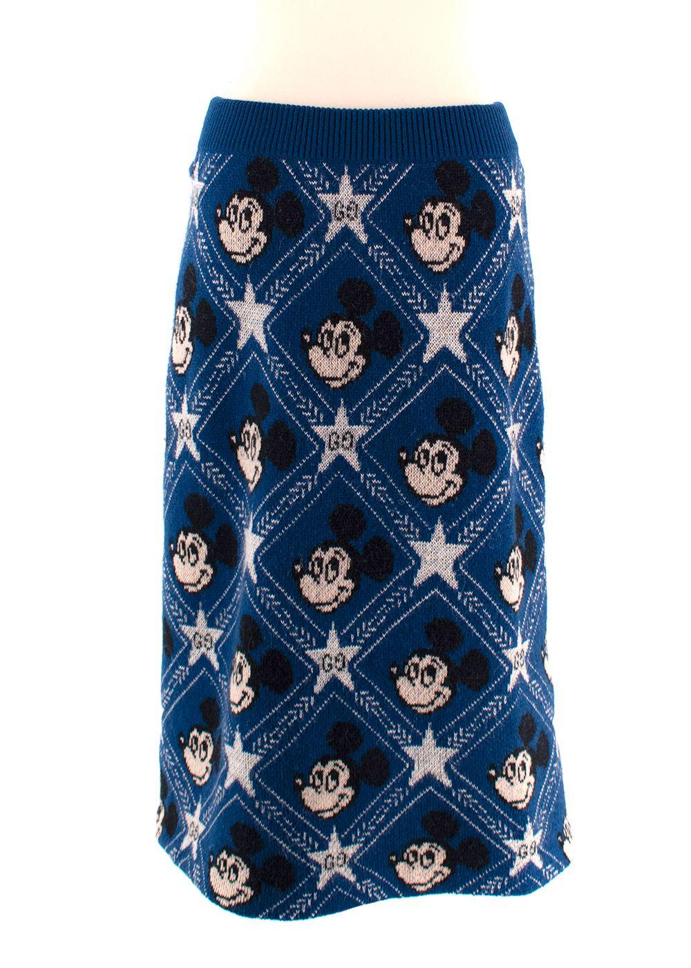 Gucci x Disney Blue Mickey Mouse Wool Midi Skirt