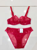 Aubade Paris Embroidered Rose Red & Fuchsia Pink Bra & Brief Set