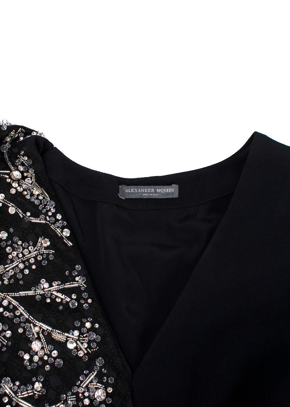 Alexander McQueen Crystal Embellished Black Draped Sleeve Gown