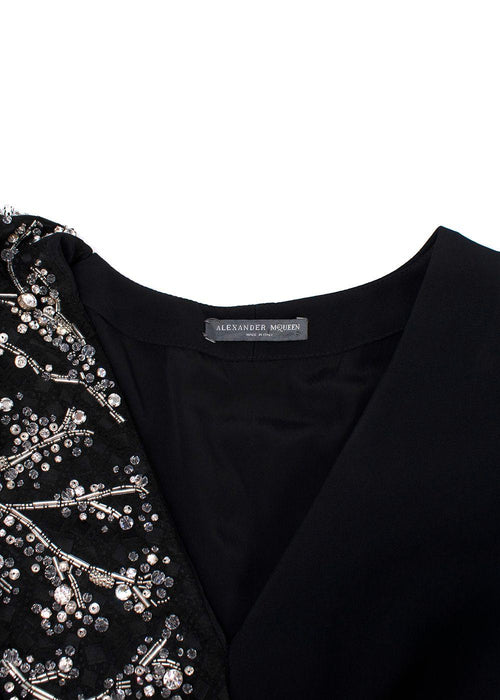 Alexander McQueen Crystal Embellished Black Draped Sleeve Gown