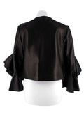Alexander McQueen Black Leather Ruffled Sleeve Jacket