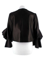 Alexander McQueen Black Leather Ruffled Sleeve Jacket