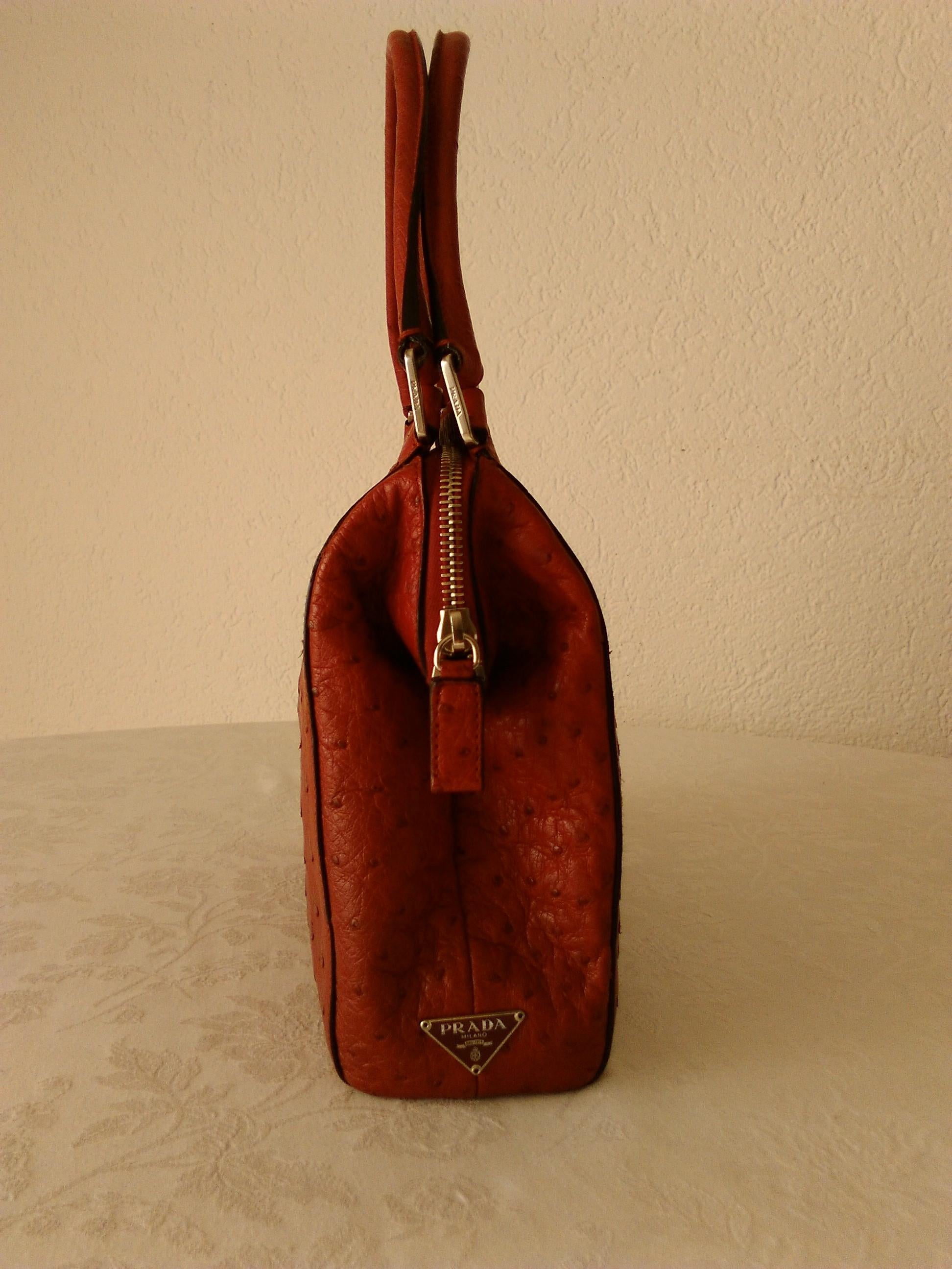 Prada  Red Ostrich  leather Handbag