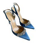 Jennifer Chamandi Embellished Light Blue Satin Slingback Sandals