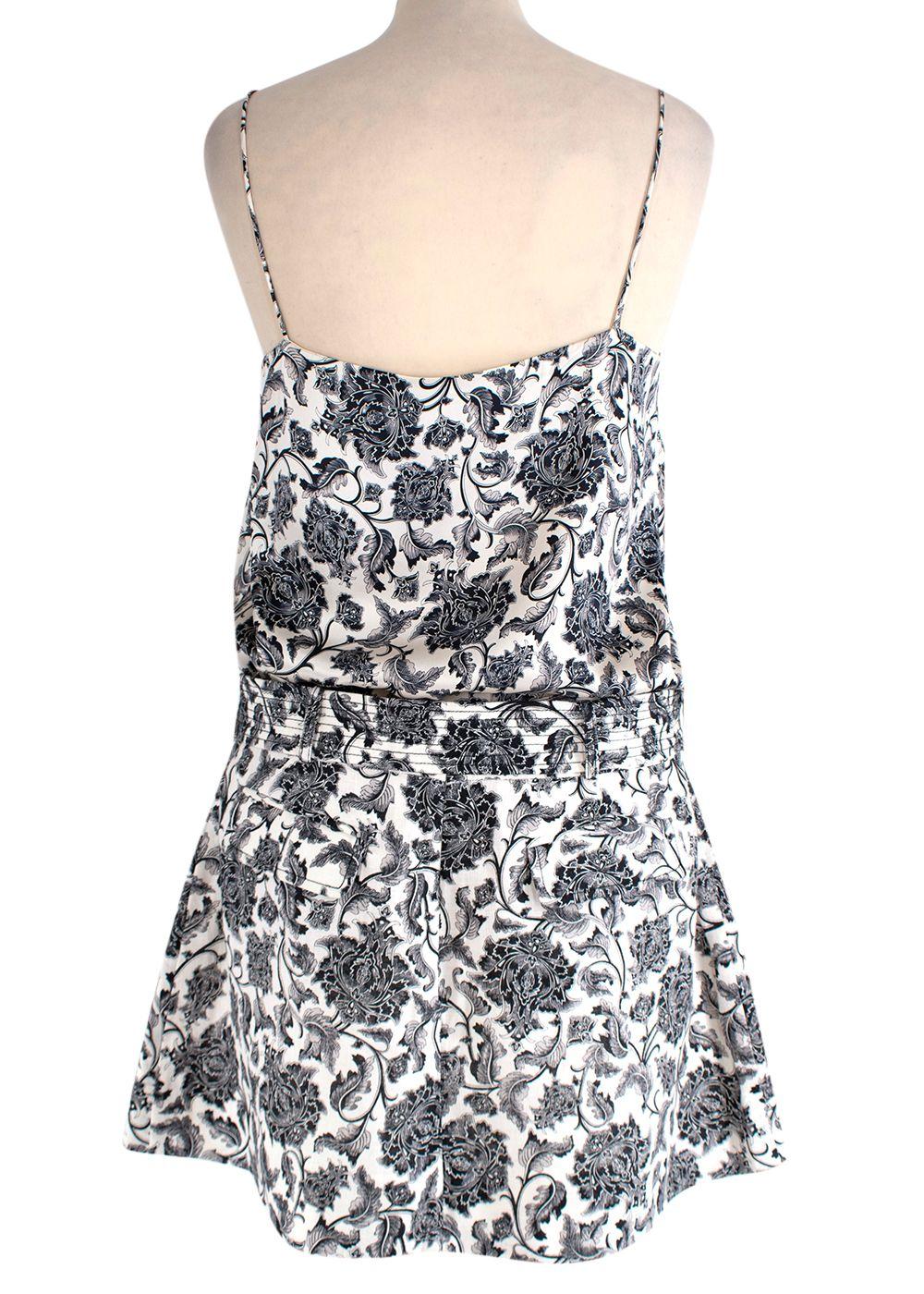 Zimmermann Black & ivory toile print silk-satin camisole & linen skirt