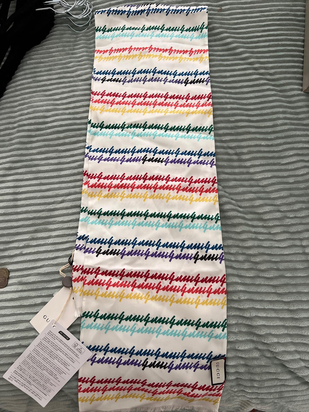 Rainbow Script Logo Printed Silk Scarf