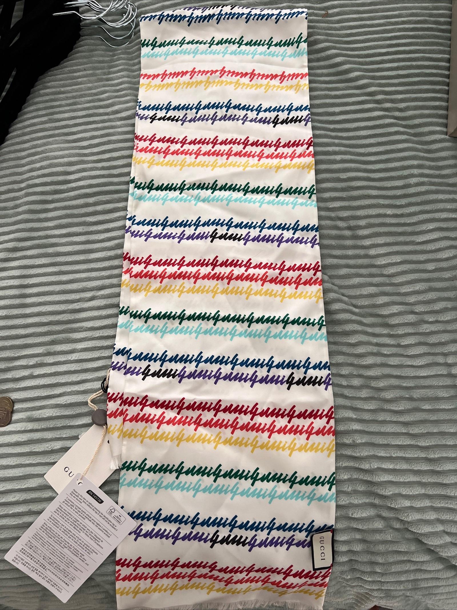 Rainbow Script Logo Printed Silk Scarf