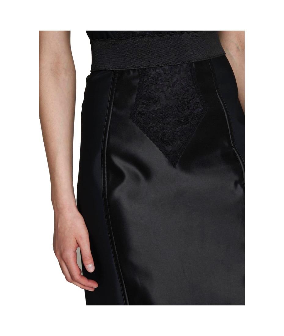 Black Powernet And Satin Midi Skirt