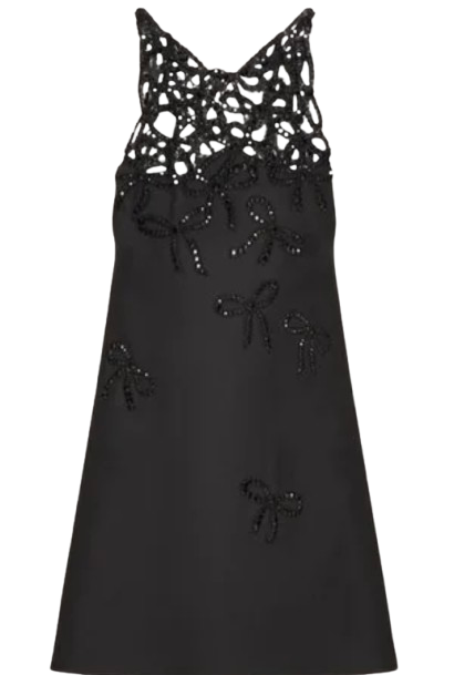 Valentino Black Crystal Embellished Bow Mini Dress