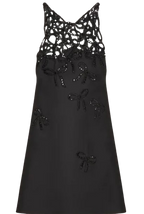 Valentino Black Crystal Embellished Bow Mini Dress