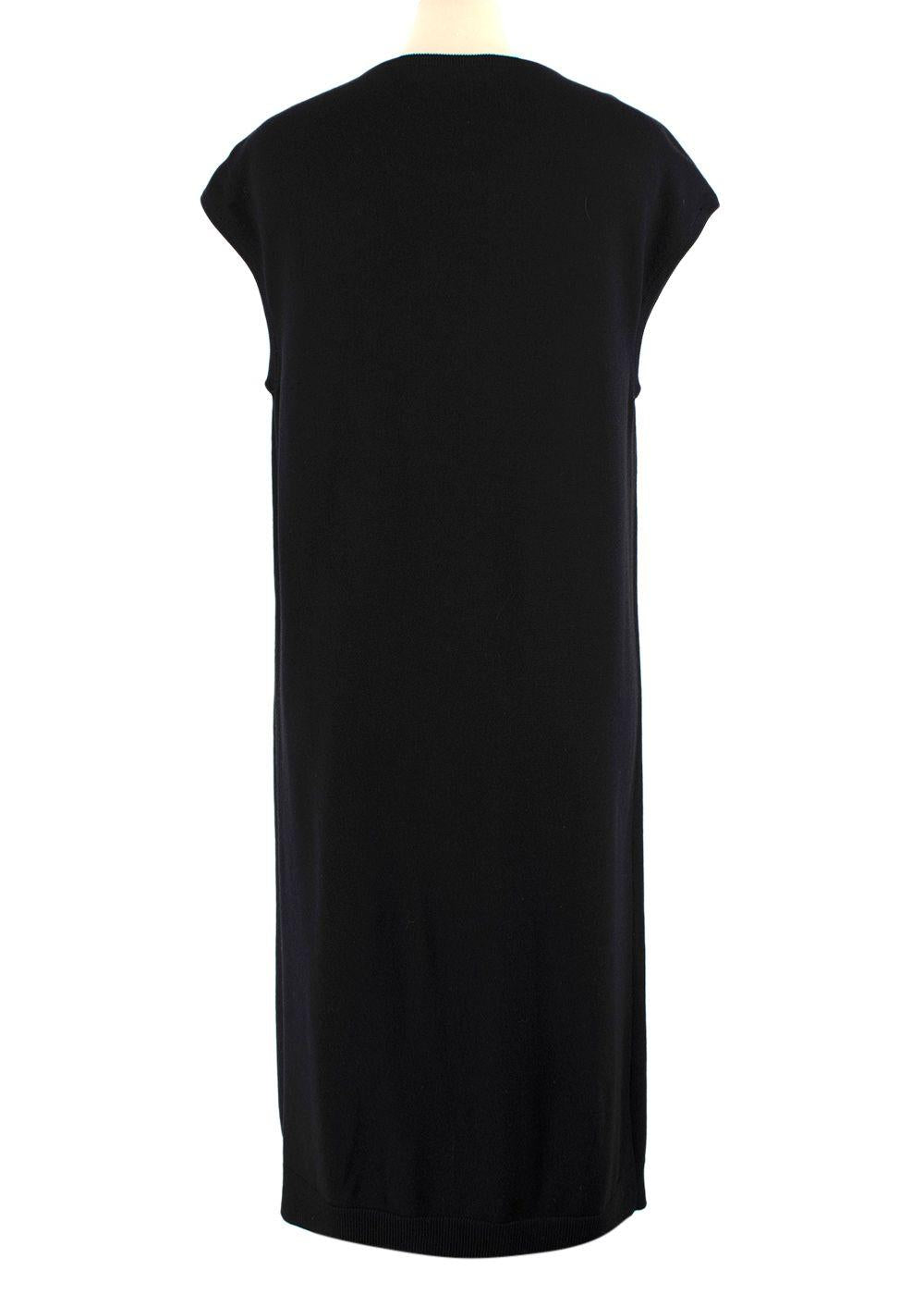 Lanvin Black Wool Knit Midi Dress with Floral Applique Detail