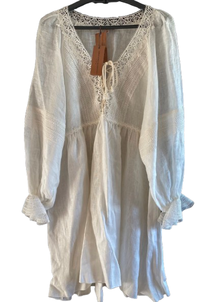 Lace Insert Lightweight White  Cotton Tunic Dress