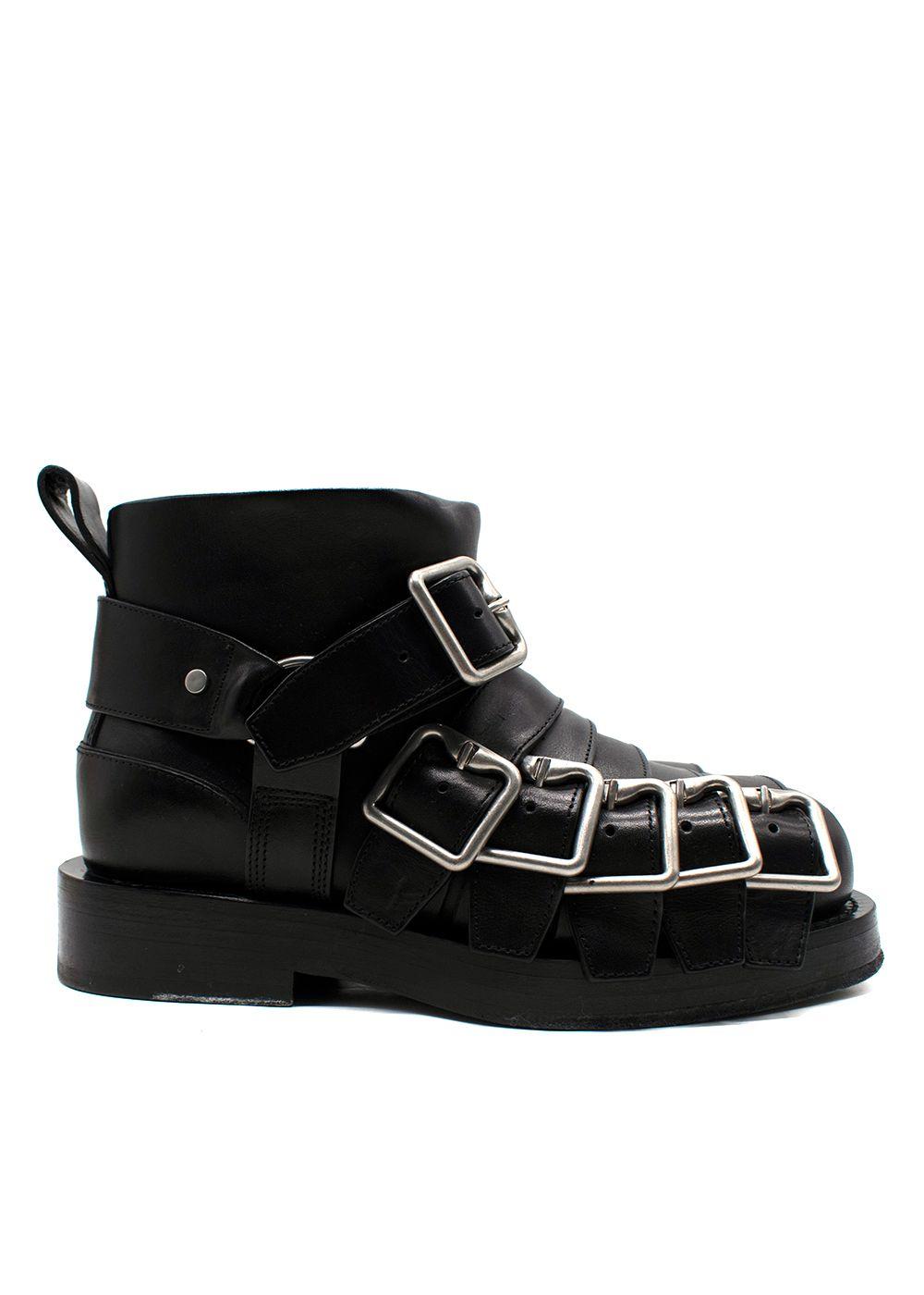 Burberry Black Multi-strap Leather Buckle Biker Boots