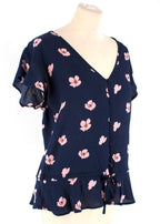 Rails Navy and Floral Button-Up Top