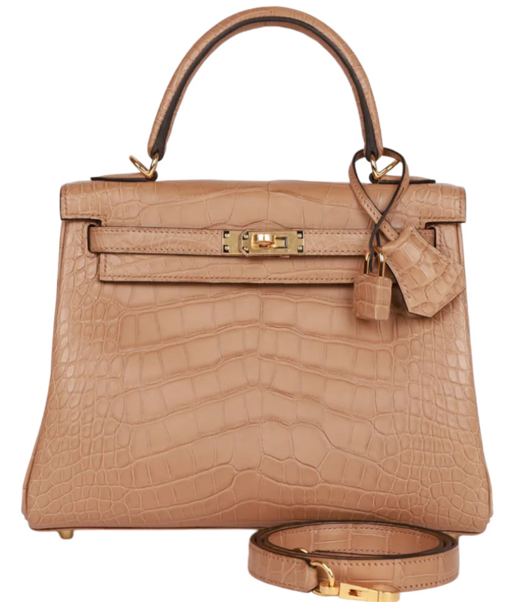 Hermés Kelly 25 Mississippiensis Alligator Matte Chai