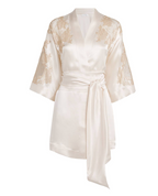 Carine Gilson Silk Lace-Trim Short Kimono Robe