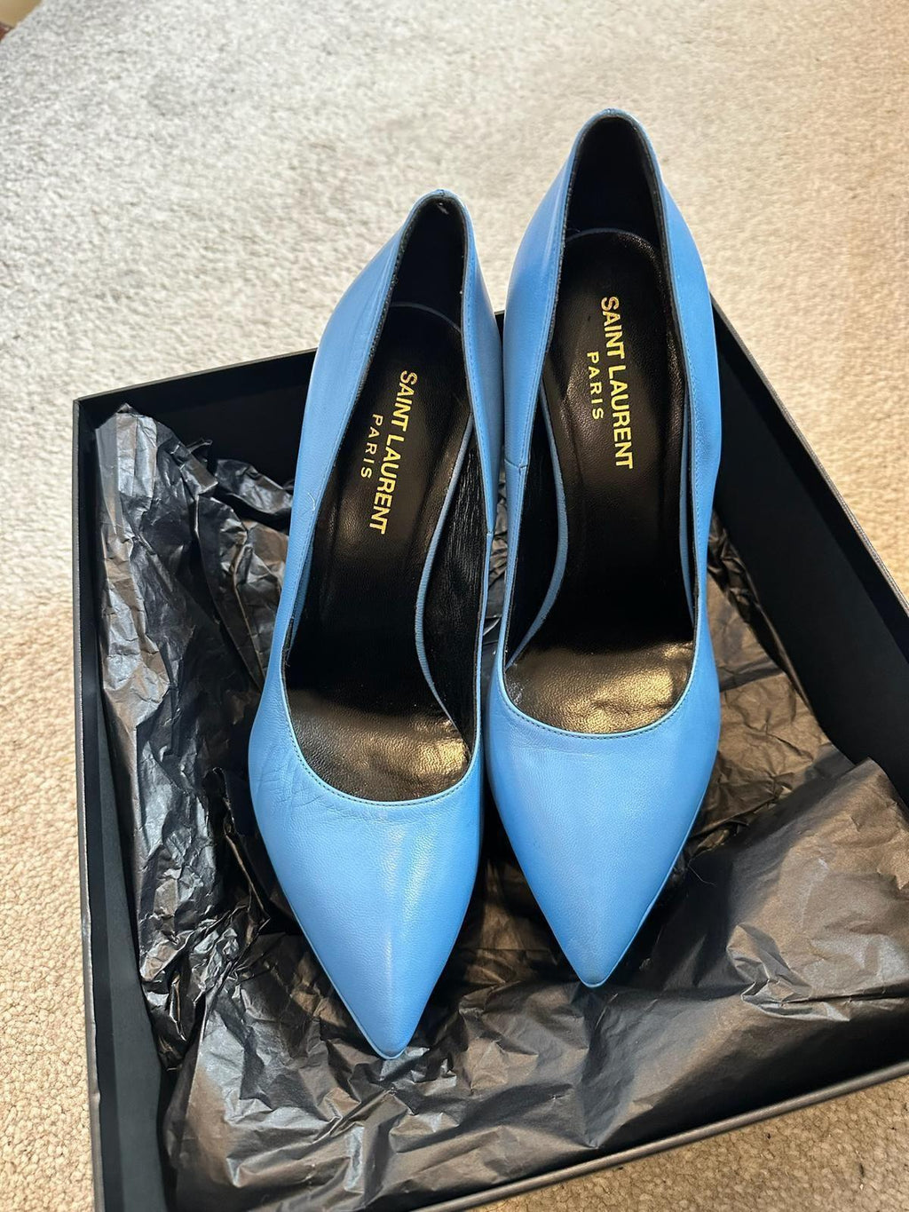 Saint Laurent Blue Leather Platform Heels