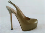YSL Yves Saint Laurent  Gray Leather Tribute Pumps. Size 38