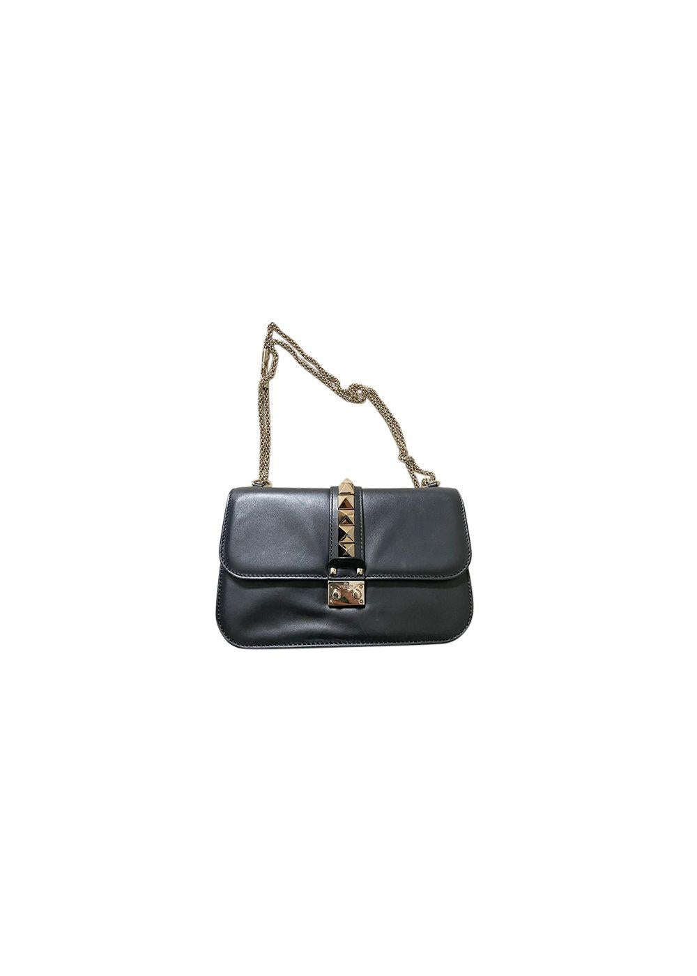 Black Leather Glamlock Shoulder Bag