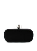 Marchesa Black Crystal Embellished Satin Box Clutch