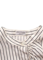 Brunello Cucinelli Black and White Stripe Silk Blouse