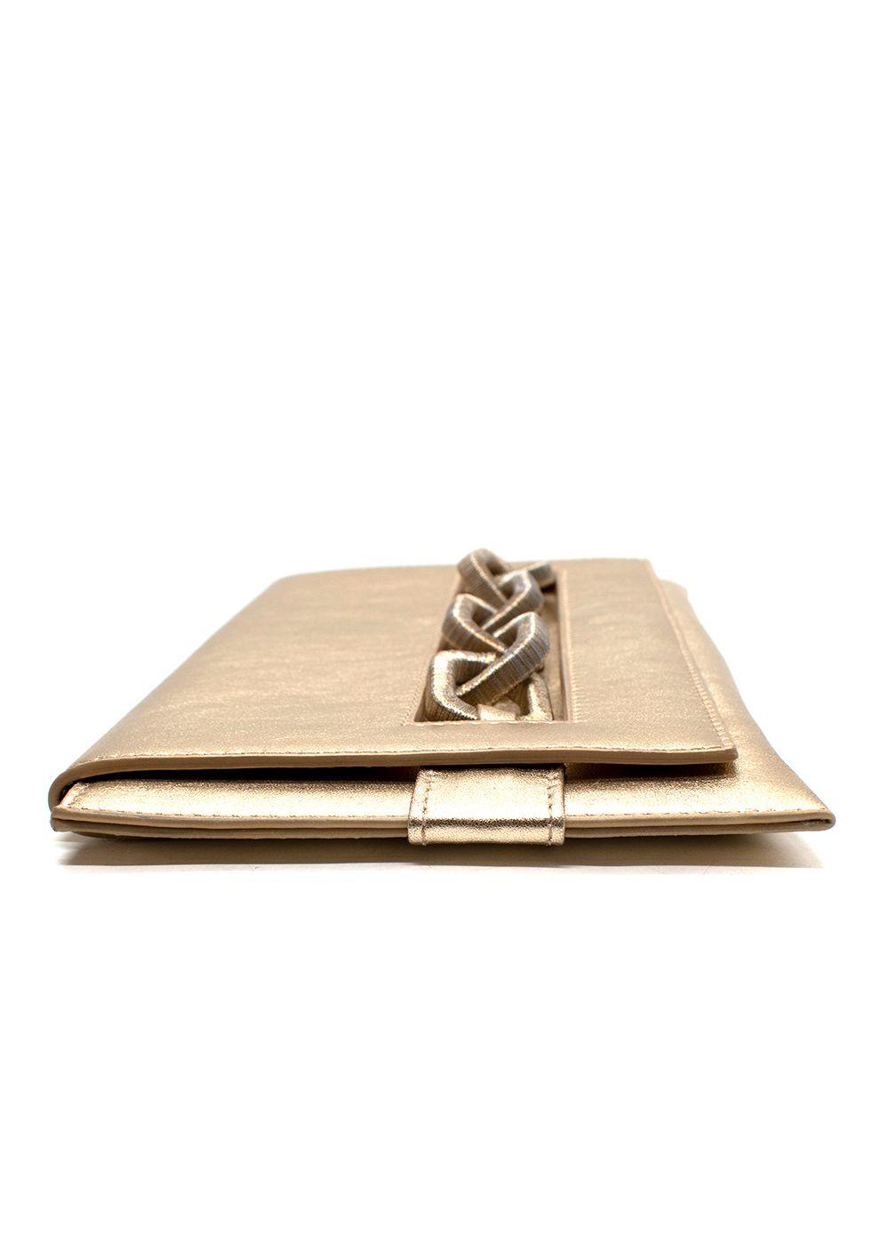 Serena Uziyel Metallic Gold Envelope Chain Detail Clutch