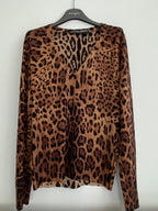 Leopard Printed Fine Wool V-Neck Jumper
