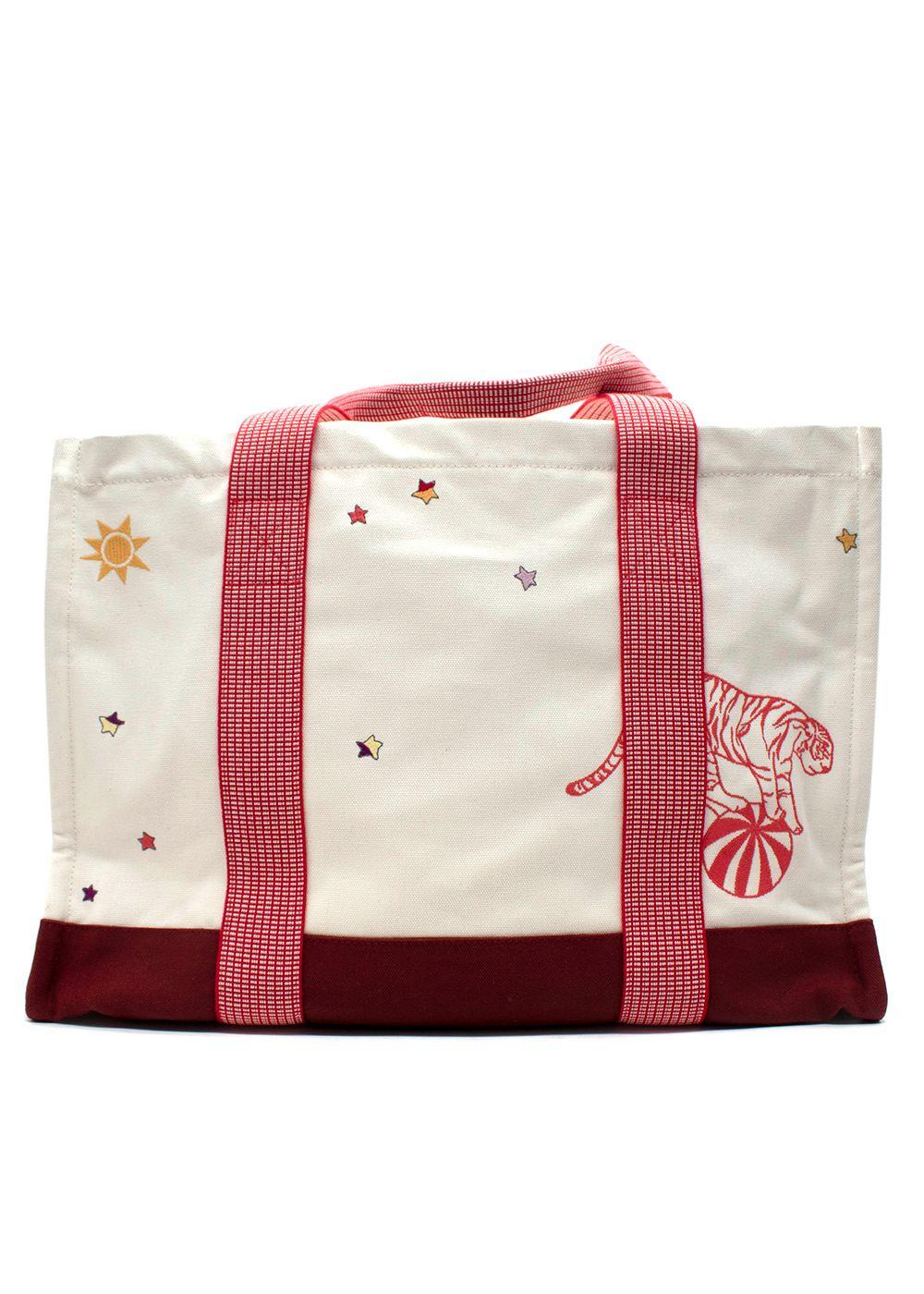 Hermes White Canvas Circus Nappy Tote Bag