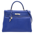 Hermes Kelly 32 Candy Veau Epsom Bleu Electrique with palladium silver hardware