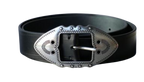 Silver Buckle Black Leather Belt 85