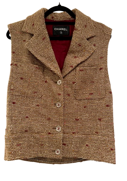 Multi Coloured Tweed Relaxed Style Button Front Vest