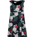 Hawaiin Printed Black Silk Sleeveless Dress