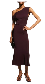 Iro Plum Pilar One-Shoulder Midi Dress with Back Cut-Out