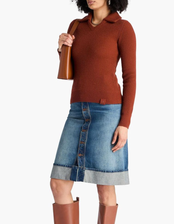 Victoria Beckham Cashmere Blend Spread-Collar Ribbed Jumper