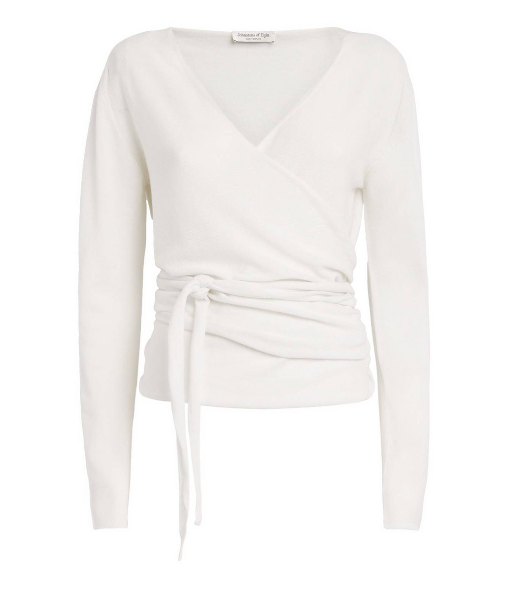 Johnstons Of Elgin White Cashmere Wrap Cardigan